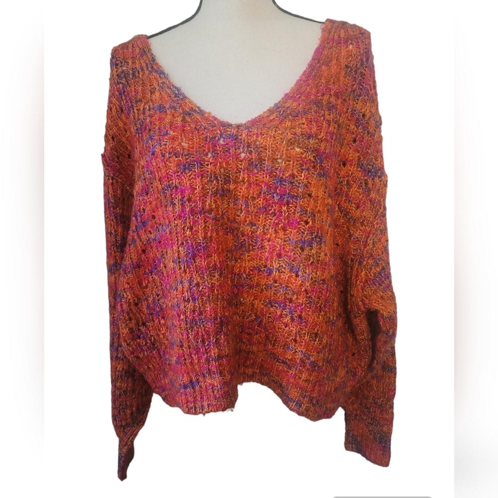 Cropped Orange V-neck Sweater Size S by Free People.